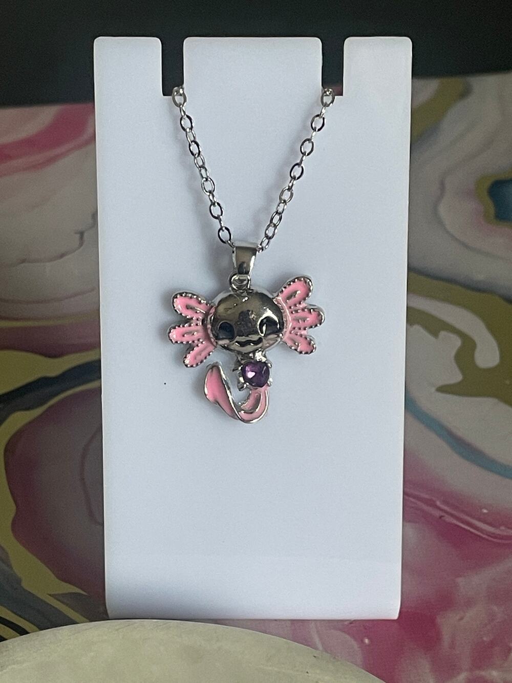 purple heart axolotl necklace